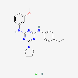 molecular formula C22H27ClN6O B3004423 N2-(4-ethylphenyl)-N4-(3-methoxyphenyl)-6-(pyrrolidin-1-yl)-1,3,5-triazine-2,4-diamine hydrochloride CAS No. 1179406-62-2