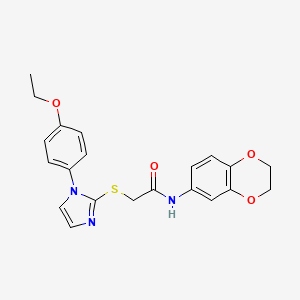 molecular formula C21H21N3O4S B3004428 N-(2,3-二氢-1,4-苯并二氧杂环-6-基)-2-[1-(4-乙氧基苯基)咪唑-2-基]硫代乙酰胺 CAS No. 688336-40-5