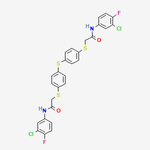 molecular formula C28H20Cl2F2N2O2S3 B3004431 2-({4-[(4-{[2-(3-chloro-4-fluoroanilino)-2-oxoethyl]sulfanyl}phenyl)sulfanyl]phenyl}sulfanyl)-N-(3-chloro-4-fluorophenyl)acetamide CAS No. 882079-60-9