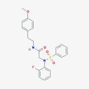 molecular formula C23H23FN2O4S B300445 2-[2-fluoro(phenylsulfonyl)anilino]-N-[2-(4-methoxyphenyl)ethyl]acetamide 