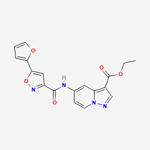 molecular formula C18H14N4O5 B3004473 Ethyl 5-(5-(furan-2-yl)isoxazole-3-carboxamido)pyrazolo[1,5-a]pyridine-3-carboxylate CAS No. 1396815-53-4