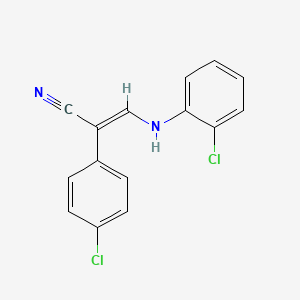 molecular formula C15H10Cl2N2 B3004485 3-(2-Chloroanilino)-2-(4-chlorophenyl)acrylonitrile CAS No. 338403-12-6