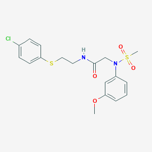 molecular formula C18H21ClN2O4S2 B300449 N-{2-[(4-chlorophenyl)sulfanyl]ethyl}-2-[3-methoxy(methylsulfonyl)anilino]acetamide 