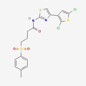 molecular formula C18H16Cl2N2O3S3 B3004495 N-(4-(2,5-dichlorothiophen-3-yl)thiazol-2-yl)-4-tosylbutanamide CAS No. 941987-06-0