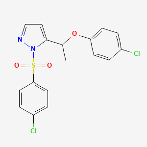 molecular formula C17H14Cl2N2O3S B3004500 4-chlorophenyl 1-{1-[(4-chlorophenyl)sulfonyl]-1H-pyrazol-5-yl}ethyl ether CAS No. 321574-13-4
