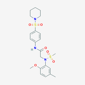 molecular formula C22H29N3O6S2 B300451 2-[2-methoxy-5-methyl(methylsulfonyl)anilino]-N-[4-(1-piperidinylsulfonyl)phenyl]acetamide 