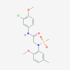 molecular formula C18H21ClN2O5S B300452 N-(3-chloro-4-methoxyphenyl)-2-[2-methoxy-5-methyl(methylsulfonyl)anilino]acetamide 