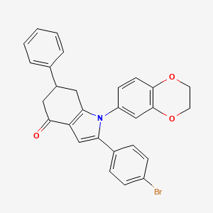 molecular formula C28H22BrNO3 B3004534 2-(4-溴苯基)-1-(4-氧杂色满-6-基)-6-苯基-5,6,7-三氢吲哚-4-酮 CAS No. 1023798-69-7