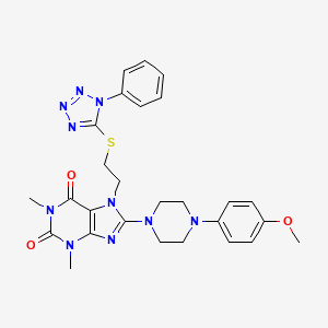 molecular formula C27H30N10O3S B3004544 8-[4-(4-Methoxyphenyl)piperazin-1-yl]-1,3-dimethyl-7-[2-(1-phenyltetrazol-5-yl)sulfanylethyl]purine-2,6-dione CAS No. 850914-84-0