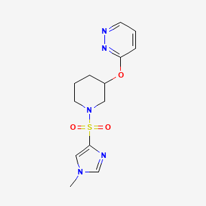 molecular formula C13H17N5O3S B3004563 3-((1-((1-methyl-1H-imidazol-4-yl)sulfonyl)piperidin-3-yl)oxy)pyridazine CAS No. 2034448-19-4