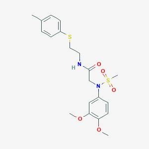 molecular formula C20H26N2O5S2 B300458 2-[3,4-dimethoxy(methylsulfonyl)anilino]-N-{2-[(4-methylphenyl)sulfanyl]ethyl}acetamide 