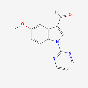 molecular formula C14H11N3O2 B3004584 5-methoxy-1-(2-pyrimidinyl)-1H-indole-3-carbaldehyde CAS No. 886361-96-2