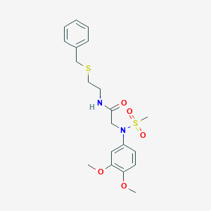 molecular formula C20H26N2O5S2 B300459 N-[2-(benzylsulfanyl)ethyl]-2-[3,4-dimethoxy(methylsulfonyl)anilino]acetamide 