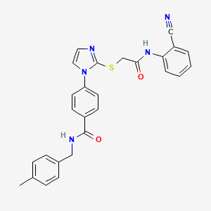 molecular formula C27H23N5O2S B3004605 4-(2-((2-((2-cyanophenyl)amino)-2-oxoethyl)thio)-1H-imidazol-1-yl)-N-(4-methylbenzyl)benzamide CAS No. 1207037-23-7