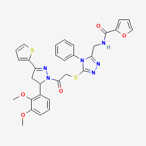 N-[[5-[2-[3-(2,3-dimethoxyphenyl)-5-thiophen-2-yl-3,4-dihydropyrazol-2-yl]-2-oxoethyl]sulfanyl-4-phenyl-1,2,4-triazol-3-yl]methyl]furan-2-carboxamide