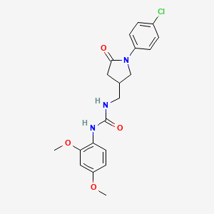molecular formula C20H22ClN3O4 B3004620 1-((1-(4-Chlorophenyl)-5-oxopyrrolidin-3-yl)methyl)-3-(2,4-dimethoxyphenyl)urea CAS No. 954697-35-9