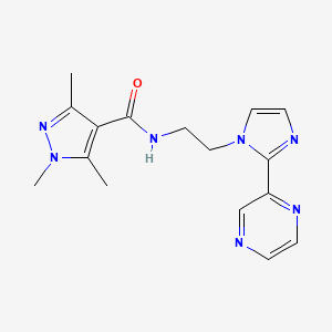 molecular formula C16H19N7O B3004621 1,3,5-trimethyl-N-{2-[2-(pyrazin-2-yl)-1H-imidazol-1-yl]ethyl}-1H-pyrazole-4-carboxamide CAS No. 2034451-11-9