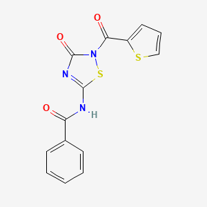 molecular formula C14H9N3O3S2 B3004628 N-[3-oxo-2-(thiophene-2-carbonyl)-1,2,4-thiadiazol-5-yl]benzamide CAS No. 478031-90-2