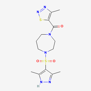 molecular formula C14H20N6O3S2 B3004635 (4-((3,5-dimethyl-1H-pyrazol-4-yl)sulfonyl)-1,4-diazepan-1-yl)(4-methyl-1,2,3-thiadiazol-5-yl)methanone CAS No. 1902946-19-3