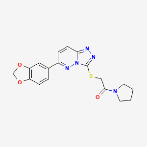 molecular formula C18H17N5O3S B3004645 2-[[6-(1,3-Benzodioxol-5-yl)-[1,2,4]triazolo[4,3-b]pyridazin-3-yl]sulfanyl]-1-pyrrolidin-1-ylethanone CAS No. 894065-07-7