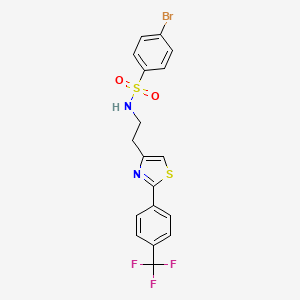 molecular formula C18H14BrF3N2O2S2 B3004651 4-bromo-N-(2-(2-(4-(trifluoromethyl)phenyl)thiazol-4-yl)ethyl)benzenesulfonamide CAS No. 896679-03-1
