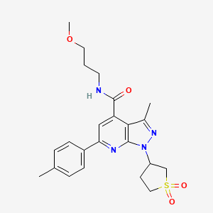 molecular formula C23H28N4O4S B3004654 1-(1,1-dioxidotetrahydrothiophen-3-yl)-N-(3-methoxypropyl)-3-methyl-6-(p-tolyl)-1H-pyrazolo[3,4-b]pyridine-4-carboxamide CAS No. 1021224-37-2