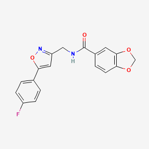 molecular formula C18H13FN2O4 B3004657 N-((5-(4-fluorophenyl)isoxazol-3-yl)methyl)benzo[d][1,3]dioxole-5-carboxamide CAS No. 952963-51-8