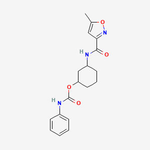 molecular formula C18H21N3O4 B3004662 3-(5-Methylisoxazole-3-carboxamido)cyclohexyl phenylcarbamate CAS No. 1351608-16-6