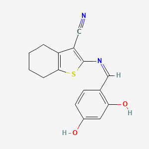 molecular formula C16H14N2O2S B3004667 (Z)-2-((2,4-dihydroxybenzylidene)amino)-4,5,6,7-tetrahydrobenzo[b]thiophene-3-carbonitrile CAS No. 324064-20-2