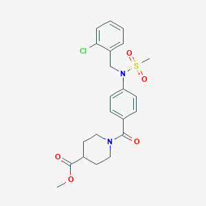 molecular formula C22H25ClN2O5S B300468 Methyl 1-{4-[(2-chlorobenzyl)(methylsulfonyl)amino]benzoyl}-4-piperidinecarboxylate 