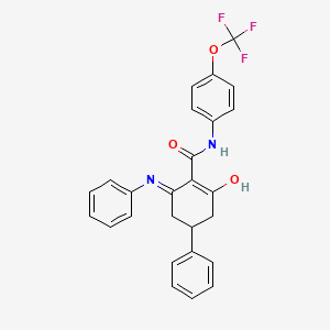 (2-oxo-4-phenyl-6-(phenylamino)cyclohex-1-enyl)-N-(4-(trifluoromethoxy)phenyl)formamide
