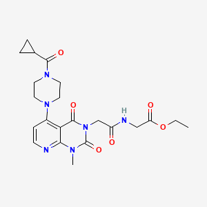 molecular formula C22H28N6O6 B3004692 2-(2-(5-(4-(环丙烷甲酰基)哌嗪-1-基)-1-甲基-2,4-二氧代-1,2-二氢吡啶并[2,3-d]嘧啶-3(4H)-基)乙酰氨基)乙酸乙酯 CAS No. 1021026-27-6