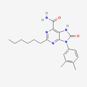 molecular formula C20H25N5O2 B3004709 9-(3,4-dimethylphenyl)-2-hexyl-8-oxo-8,9-dihydro-7H-purine-6-carboxamide CAS No. 900010-46-0