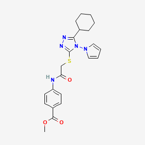 molecular formula C22H25N5O3S B3004712 methyl 4-[({[5-cyclohexyl-4-(1H-pyrrol-1-yl)-4H-1,2,4-triazol-3-yl]sulfanyl}acetyl)amino]benzoate CAS No. 896312-33-7