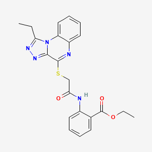 molecular formula C22H21N5O3S B3004716 Ethyl 2-({[(1-ethyl[1,2,4]triazolo[4,3-a]quinoxalin-4-yl)thio]acetyl}amino)benzoate CAS No. 1357831-95-8