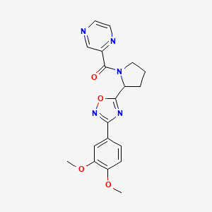 molecular formula C19H19N5O4 B3004717 2-({2-[3-(3,4-Dimethoxyphenyl)-1,2,4-oxadiazol-5-yl]pyrrolidin-1-yl}carbonyl)pyrazine CAS No. 1775447-66-9