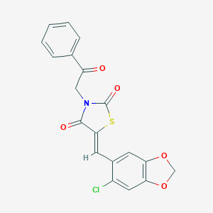 molecular formula C19H12ClNO5S B300473 5-[(6-Chloro-1,3-benzodioxol-5-yl)methylene]-3-(2-oxo-2-phenylethyl)-1,3-thiazolidine-2,4-dione 