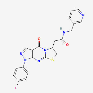 molecular formula C21H17FN6O2S B3004730 2-(1-(4-fluorophenyl)-4-oxo-1,4,6,7-tetrahydropyrazolo[3,4-d]thiazolo[3,2-a]pyrimidin-6-yl)-N-(pyridin-3-ylmethyl)acetamide CAS No. 941994-35-0