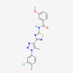molecular formula C19H14ClFN6O2S B3004731 N-{3-[1-(3-chloro-4-fluorophenyl)-5-methyl-1H-1,2,3-triazol-4-yl]-1,2,4-thiadiazol-5-yl}-3-methoxybenzamide CAS No. 895117-79-0