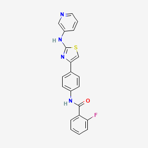 molecular formula C21H15FN4OS B3004742 2-fluoro-N-(4-(2-(pyridin-3-ylamino)thiazol-4-yl)phenyl)benzamide CAS No. 1797027-99-6