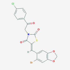 molecular formula C19H11BrClNO5S B300476 5-[(6-Bromo-1,3-benzodioxol-5-yl)methylene]-3-[2-(4-chlorophenyl)-2-oxoethyl]-1,3-thiazolidine-2,4-dione 