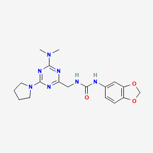 molecular formula C18H23N7O3 B3004764 1-(Benzo[d][1,3]dioxol-5-yl)-3-((4-(dimethylamino)-6-(pyrrolidin-1-yl)-1,3,5-triazin-2-yl)methyl)urea CAS No. 2034357-07-6