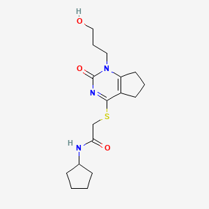 molecular formula C17H25N3O3S B3004776 N-cyclopentyl-2-((1-(3-hydroxypropyl)-2-oxo-2,5,6,7-tetrahydro-1H-cyclopenta[d]pyrimidin-4-yl)thio)acetamide CAS No. 941888-16-0