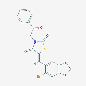 molecular formula C19H12BrNO5S B300478 5-[(6-Bromo-1,3-benzodioxol-5-yl)methylene]-3-(2-oxo-2-phenylethyl)-1,3-thiazolidine-2,4-dione 