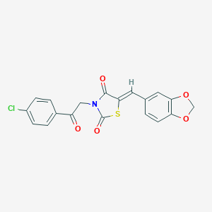 molecular formula C19H12ClNO5S B300479 5-(1,3-Benzodioxol-5-ylmethylene)-3-[2-(4-chlorophenyl)-2-oxoethyl]-1,3-thiazolidine-2,4-dione 