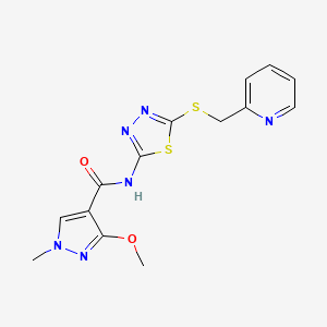 molecular formula C14H14N6O2S2 B3004814 3-methoxy-1-methyl-N-(5-((pyridin-2-ylmethyl)thio)-1,3,4-thiadiazol-2-yl)-1H-pyrazole-4-carboxamide CAS No. 1172976-88-3