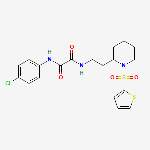 molecular formula C19H22ClN3O4S2 B3004844 N1-(4-chlorophenyl)-N2-(2-(1-(thiophen-2-ylsulfonyl)piperidin-2-yl)ethyl)oxalamide CAS No. 898415-82-2