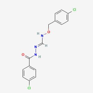 molecular formula C15H13Cl2N3O2 B3004849 4-chloro-N'-[(1E)-{[(4-chlorophenyl)methoxy]amino}methylidene]benzohydrazide CAS No. 338791-40-5