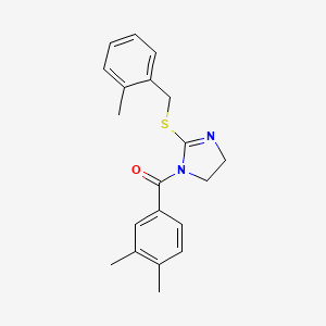 molecular formula C20H22N2OS B3004854 (3,4-二甲基苯基)(2-((2-甲基苄基)硫)-4,5-二氢-1H-咪唑-1-基)甲苯酮 CAS No. 862826-82-2