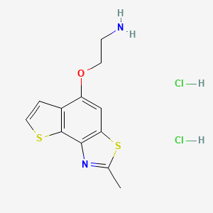 molecular formula C12H14Cl2N2OS2 B3004858 2-[(2-Methylthieno[2,3-e][1,3]benzothiazol-5-yl)oxy]ethanamine dihydrochloride CAS No. 1171669-99-0